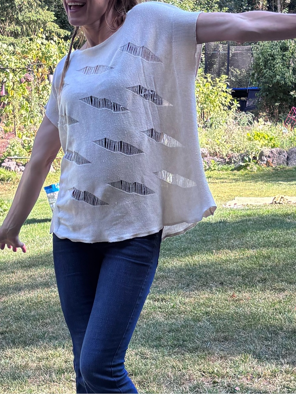 Distressed off white shirt